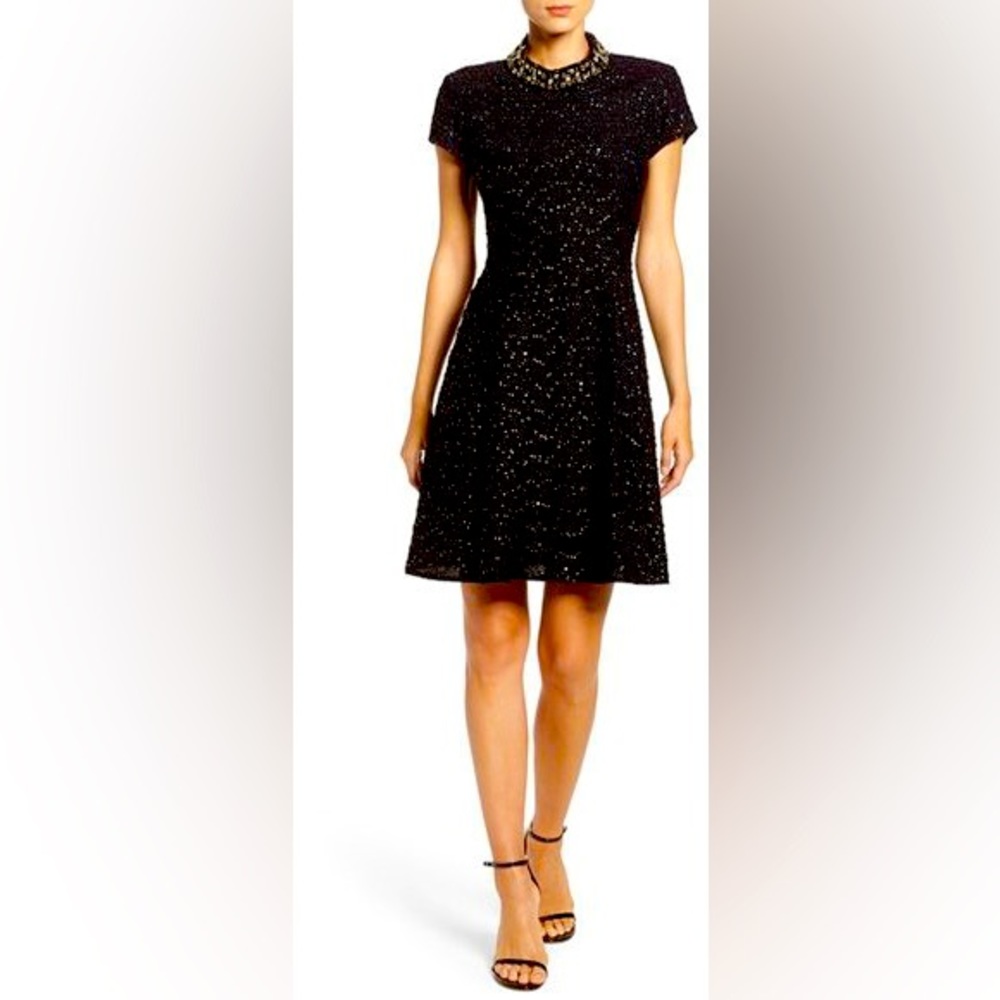 Vince Camuto Embellished Boucle Fit Flare Dress Sz 8